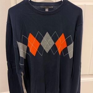 Old Navy Men's Navy and Orange Argyle Crewneck Sweater